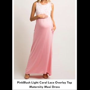 PinkBlush Maternity Coral Lace Overlay Maxi Dress